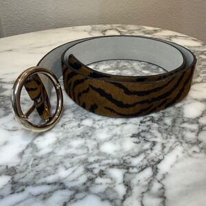 Vintage Womens Calf Hair Belt M Brown Tiger Print Hair-on-Hide